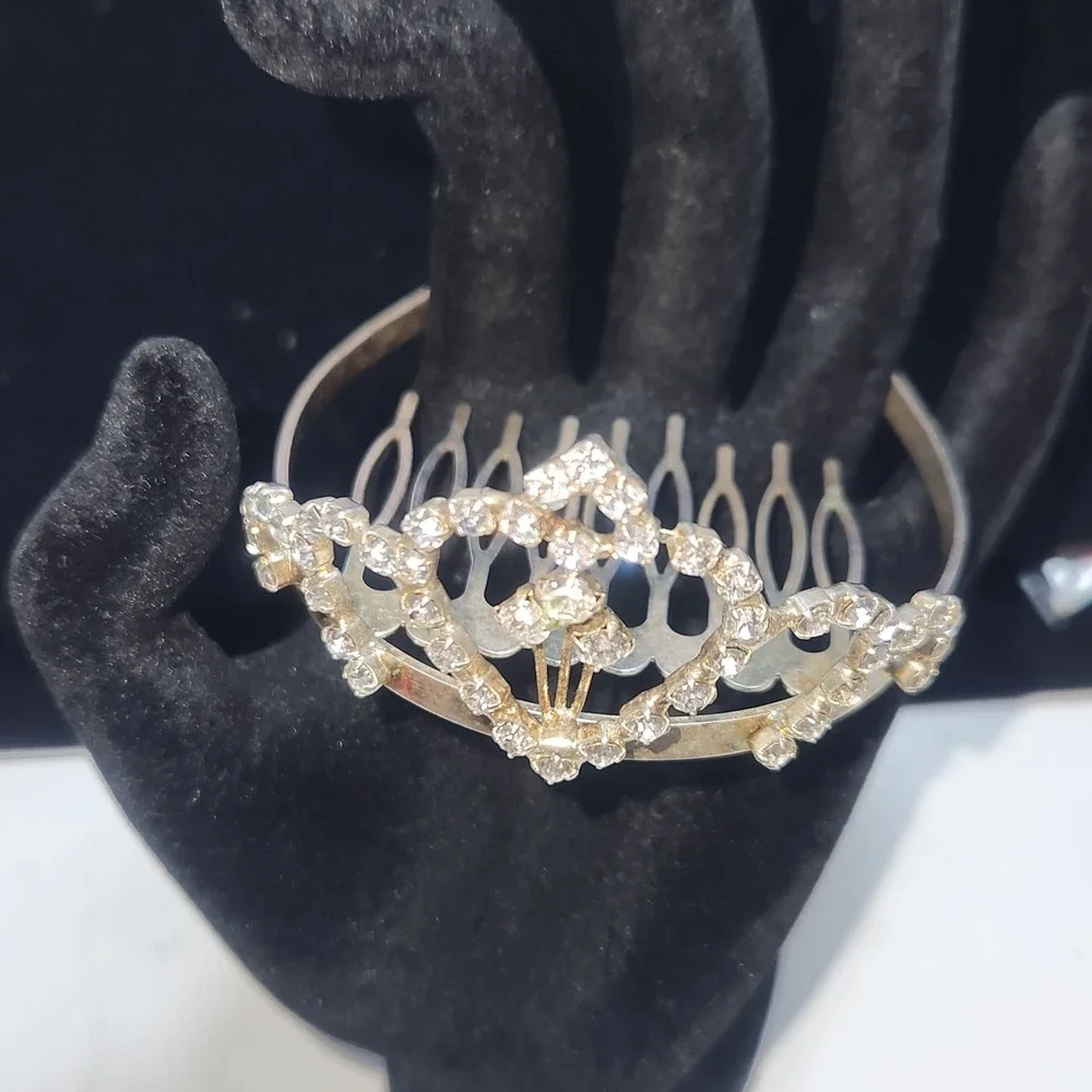 Vintage Rhinestone Tiara Hair Comb Silver Tone Crystal‎ Crown Wedding Pageant